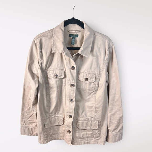 LRL Women’s Ralph Lauren Jeans Co 14W Khaki Military Jacket Tan Button Down - Picture 2 of 3